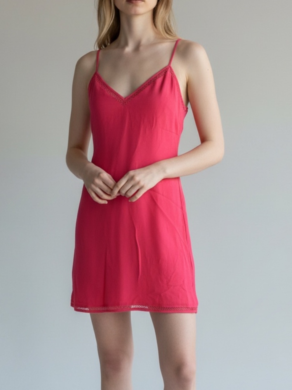 Lovers + Friends Hot Pink Lace-Trim Slip Mini Dress Size Large